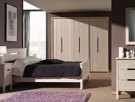 Ticino bed,ladekast hoog, schuifdeurkast,hevea hout, licht,beits
